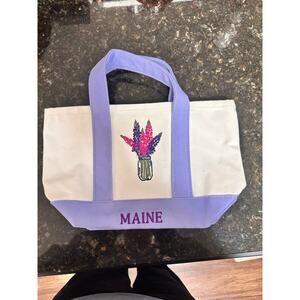 Purple Canvas Maine and floral embroidery mini tote bag